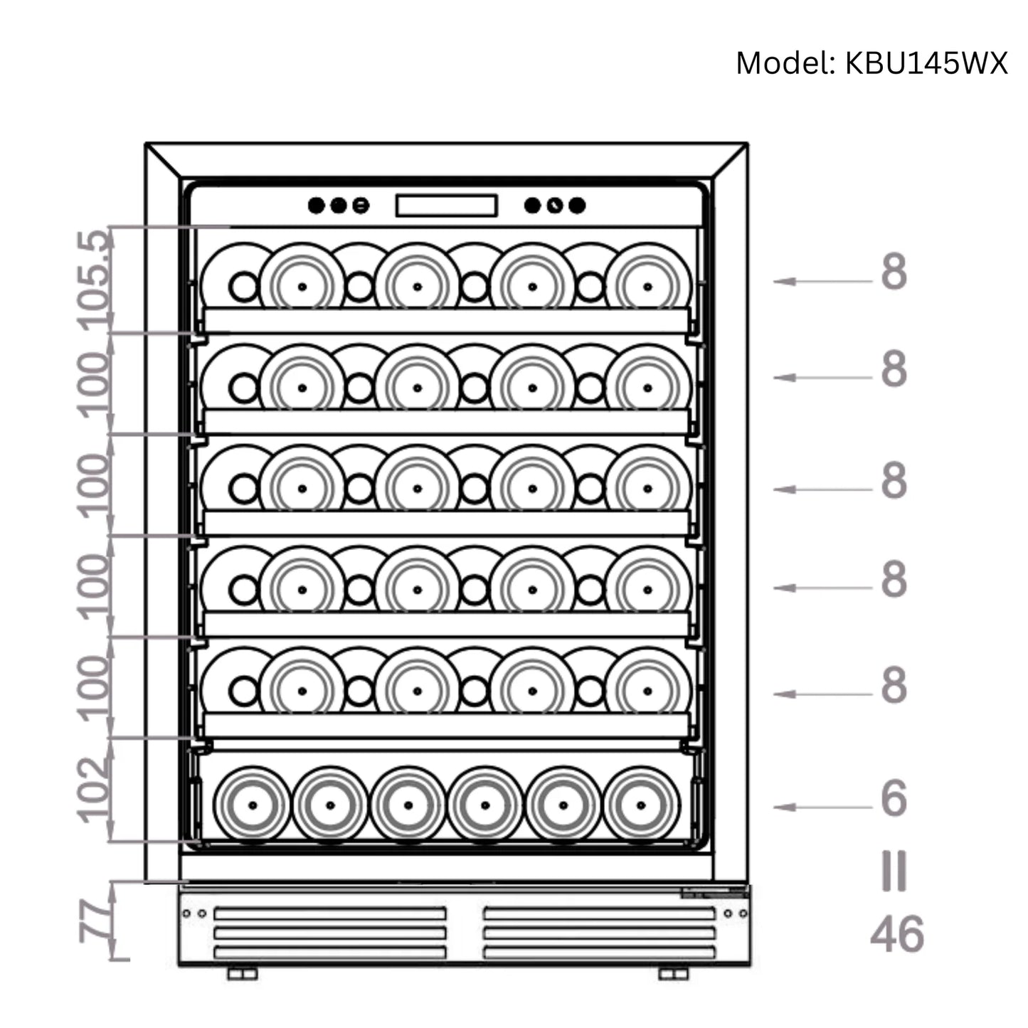King's Bottle 24-Inch Under-Counter Single Zone Wine Cooler with LOW-E Glass Door