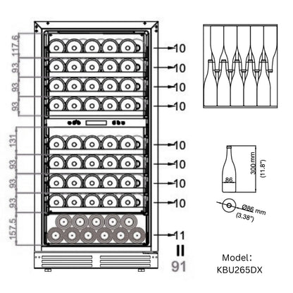 King's Bottle 47-Inch Tall Dual Zone Wine Cooler with LOW-E Glass Door